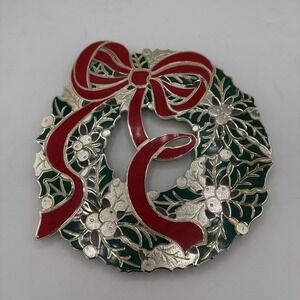 Vintage Christmas Wreath Trivet Silver Plated Made in Japan